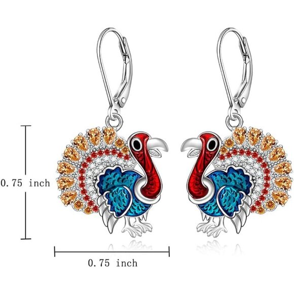 Christmas Sterling Silver Style Turkey Earrings Women's Dangle Jewelry - Picture 7 of 9